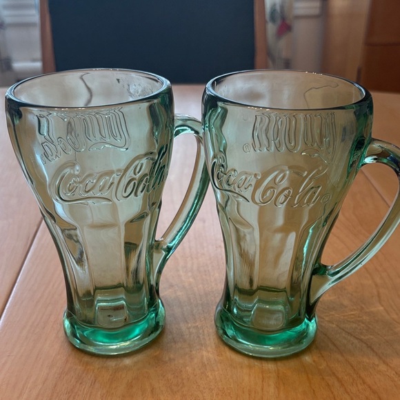 Vintage Libbey Coca Cola Green Glass Mugs. Set of 2 - Picture 1 of 3